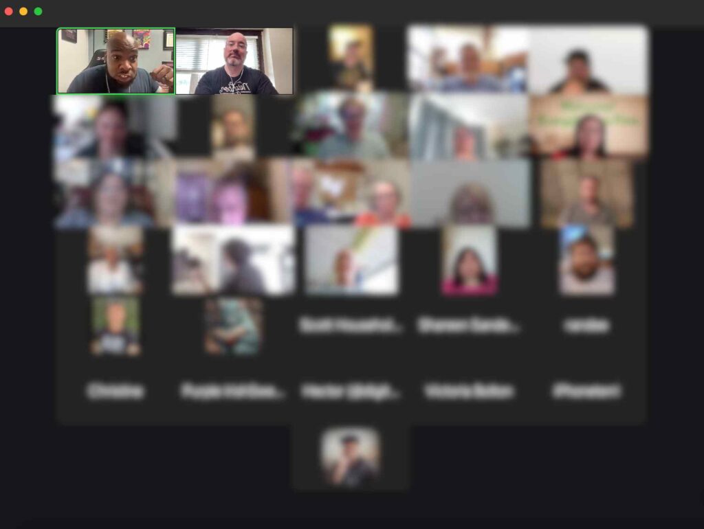 A video call gallery of The Intention Church gathered online for worship